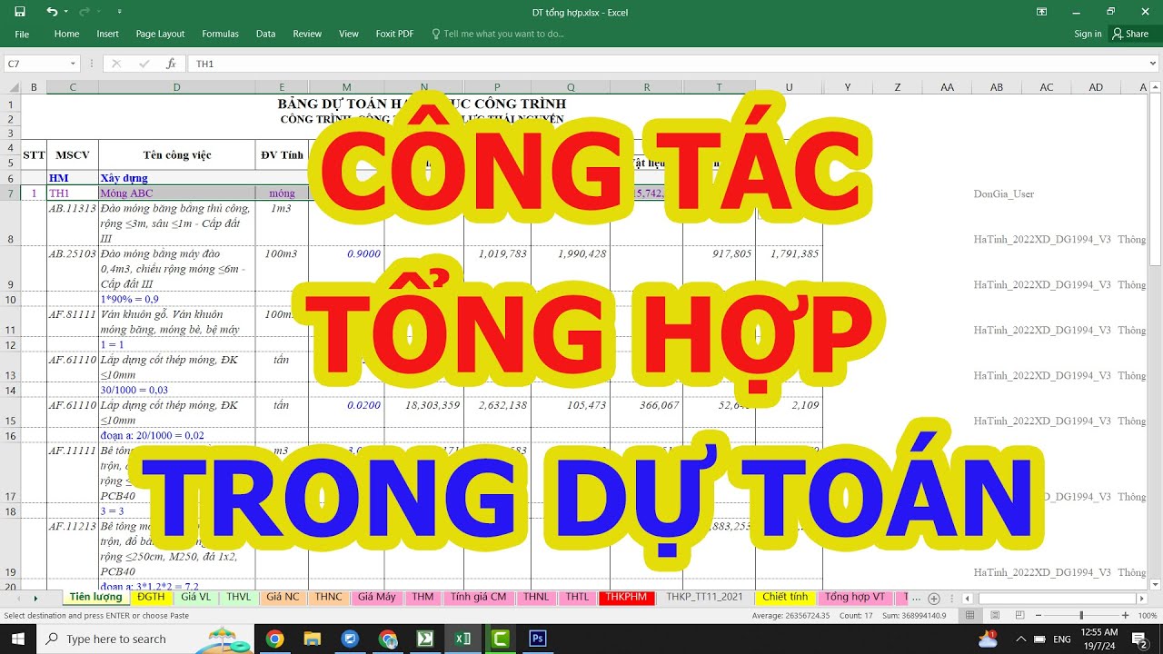Hướng dẫn lập Công tác TỔNG HỢP trong dự toán