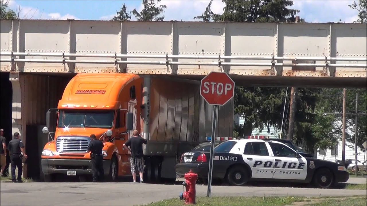 Truck Drives Under Bridge + Gets Stuck