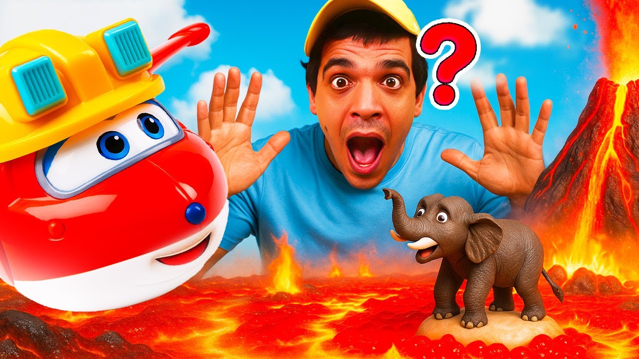 Oh no, sta iniziando l'eruzione del vulcano! Chiamiamo Helpman e salviamo gli animali giocattolo!