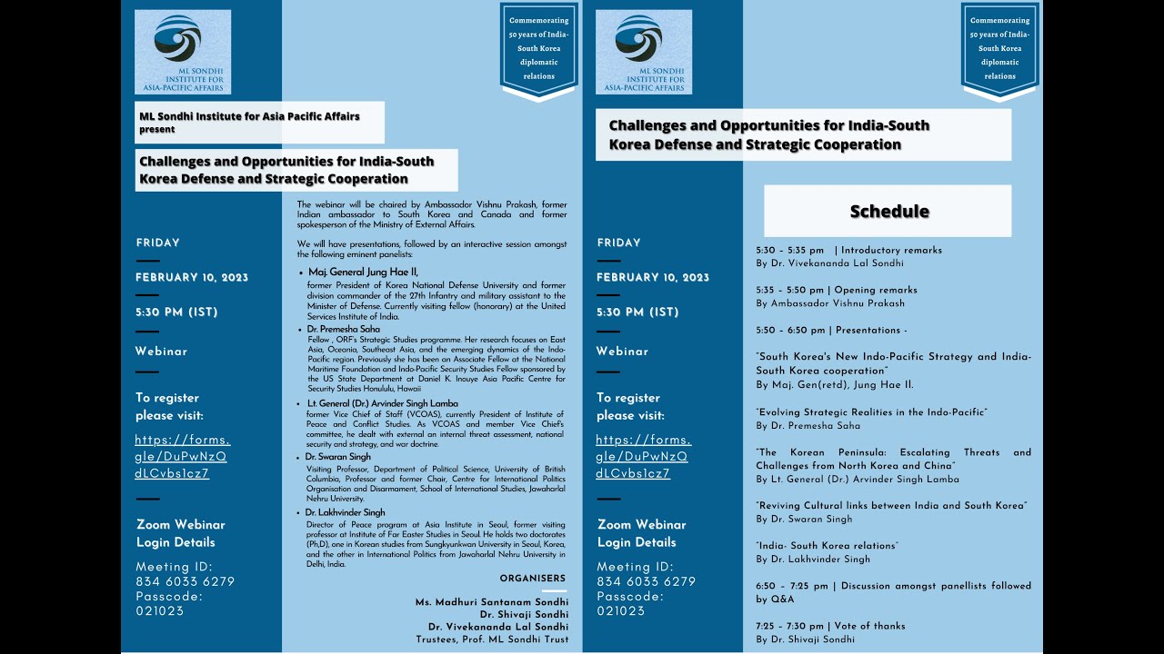 Challenges & Opportunities for India-South Korea Defense & Strategic Cooperation, 10th February 2023