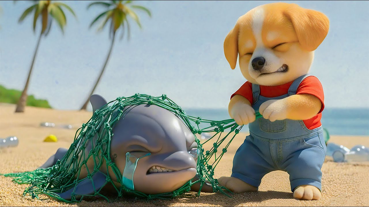 Baby Pubby Rescues a Dolphin Trapped in Polluted Sea 🌊🐬 Then Cleans the Ocean with Friends ♻️💪