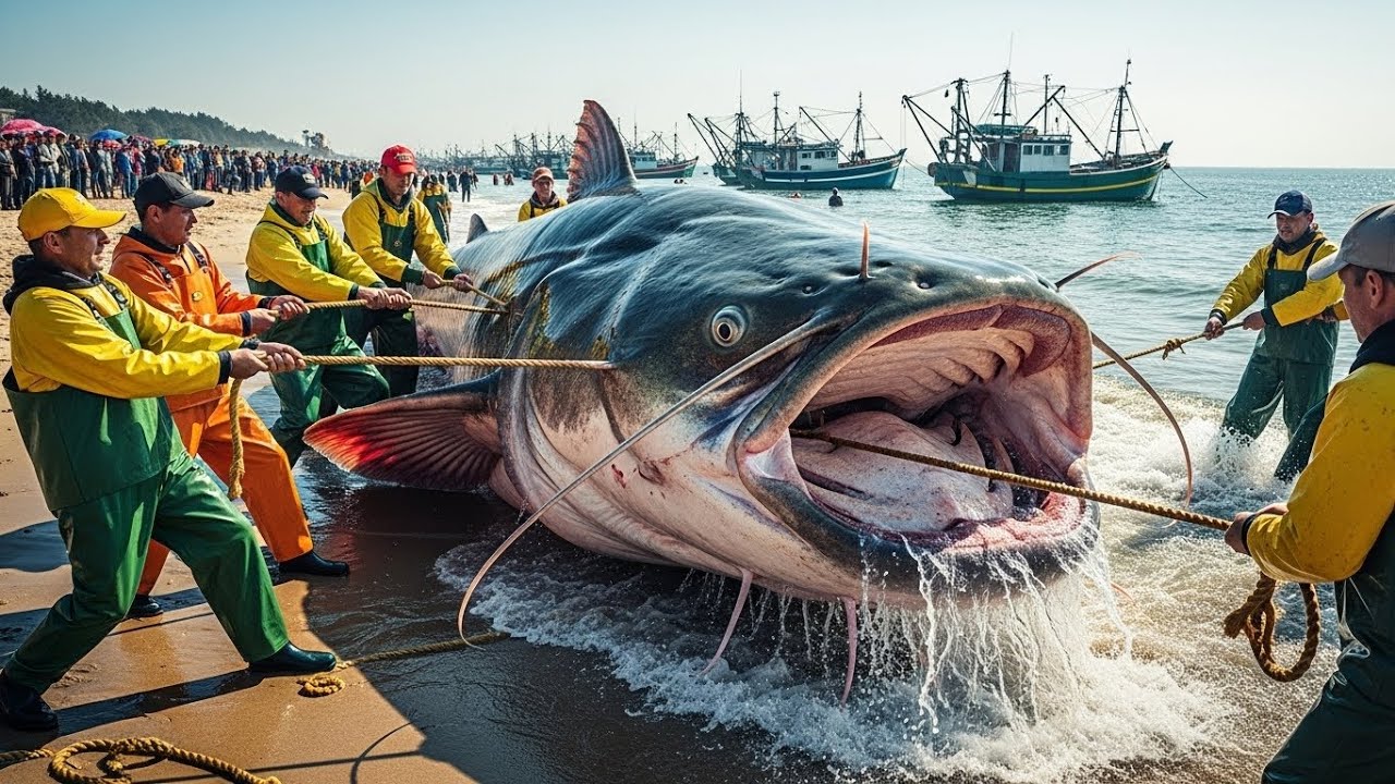 We Never Expected a 500kg Catfish to Drag Our Boat #fisherman #seafood #fishing
