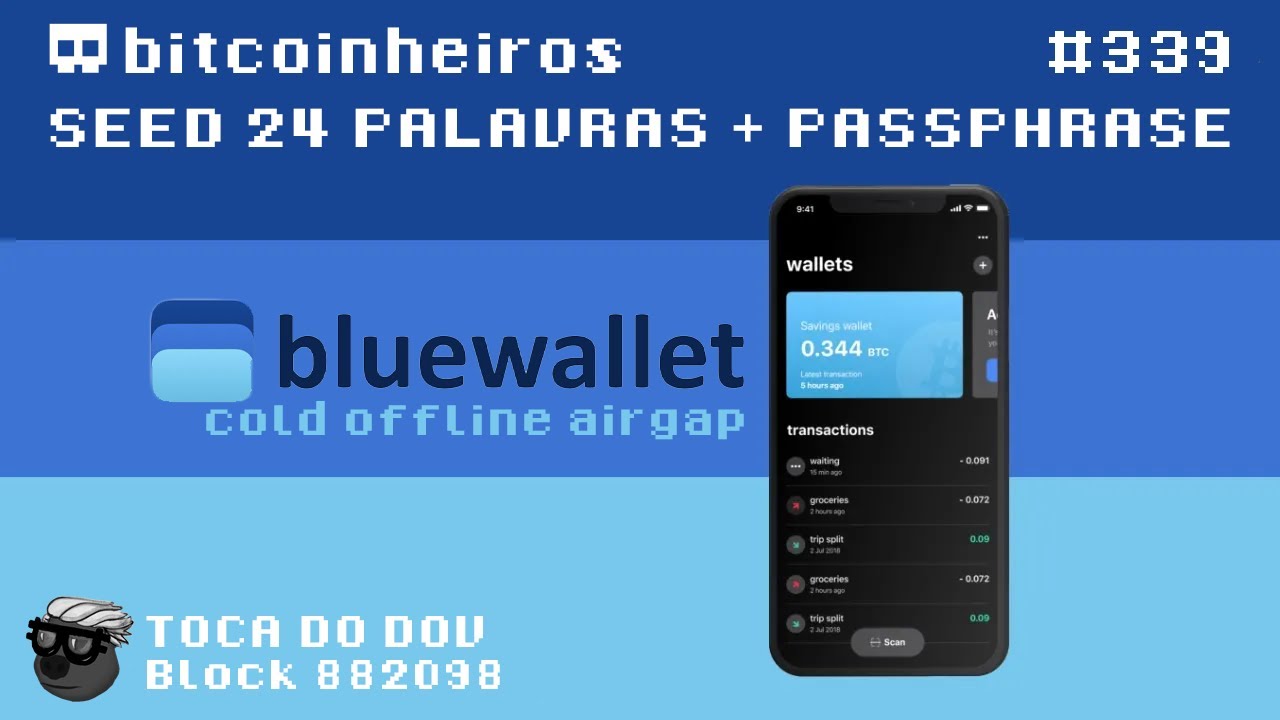 Carteira fria de 24 palavras + Passphrase na BlueWallet offline