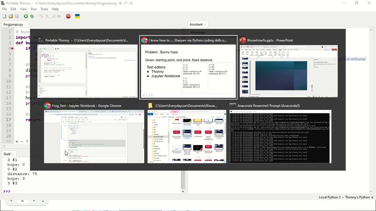 I know how to .... sharpen my Python coding skills in Time Complexity (Thonny & Jupyter Notebook)