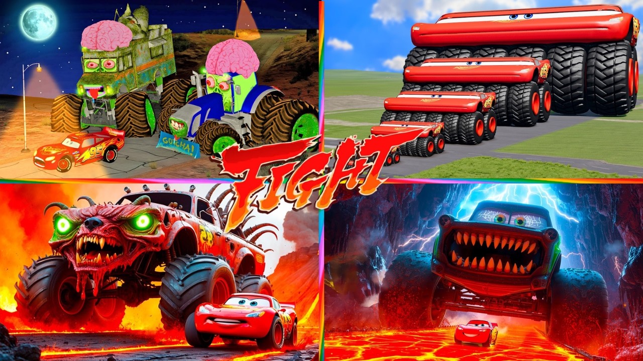 Brain Monster truck😈 Big & Small mcqueen🚗 mcqueen zombie👻 Mcqueen Boss🔥