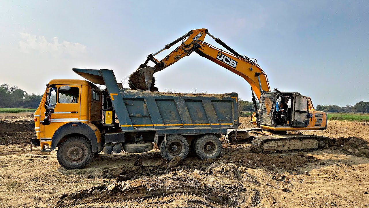 JCB 220 Lc Excavator Loading TATA Truck | Tipper Hyba Mahindra messy Tractor Loading Mud | JCB 3dx 
