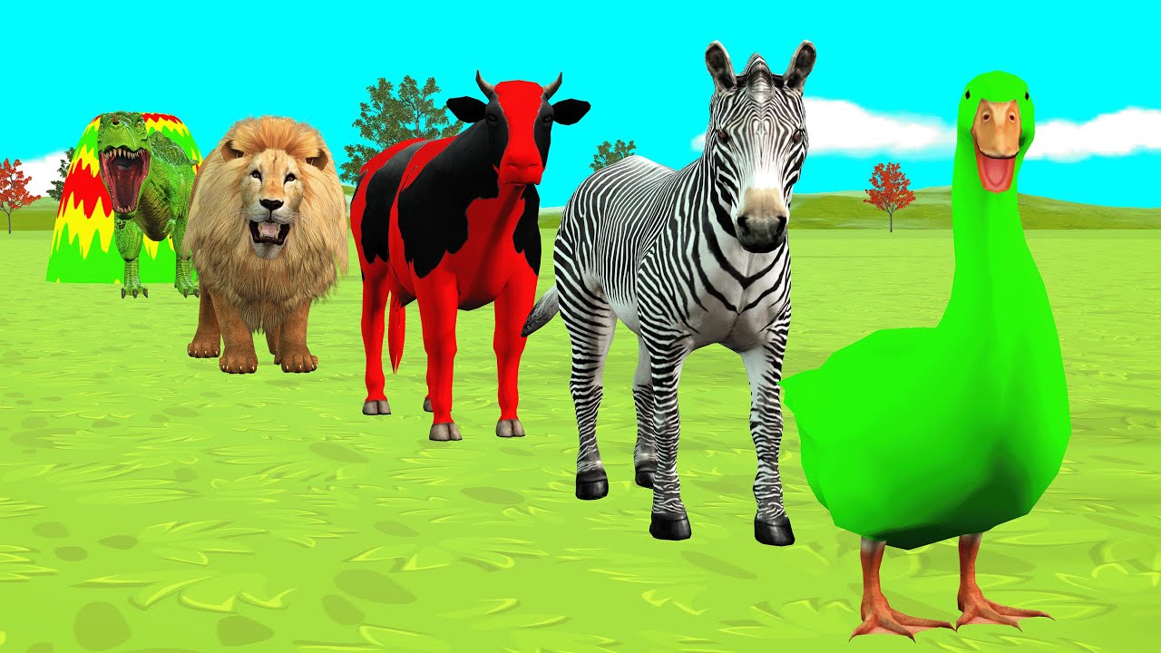 Long Slide Game With Cow Elephant Gorilla Hippopatamus Tiger 3D Animal Game Funny 3D Animals
