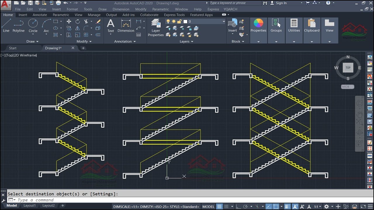 طريقة عمل مقطع للسلالم (Stairs) بضغطة واحدة (دورة تعليم اضافة YQArch) على AutoCAD