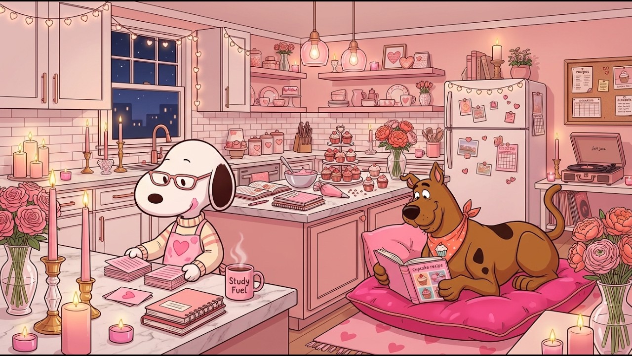 Snoopy Decorating Valentine Cupcakes 🧁📖 Warm Smooth Jazz for Learning, Concentration, Study 💓
