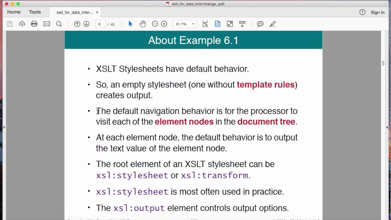 Lecture:  INFOST 780 XSLT for Data Interchange
