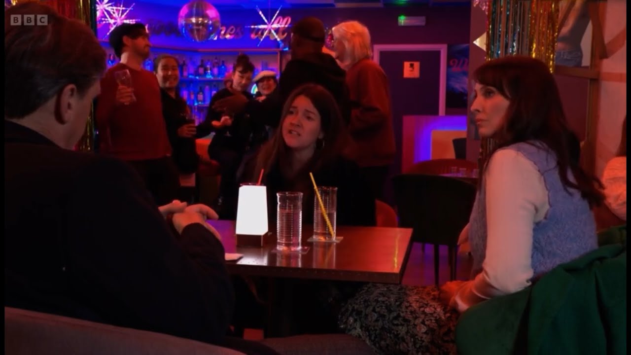 Eastenders honey and Stacey tries to convince barker to open Martin’s stall again scene