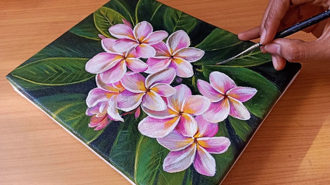 Painting a Beautiful Plumeria Flowers🌸🌸/How to Draw a Plumeria Flowers Easily/Acrylic Painting 
