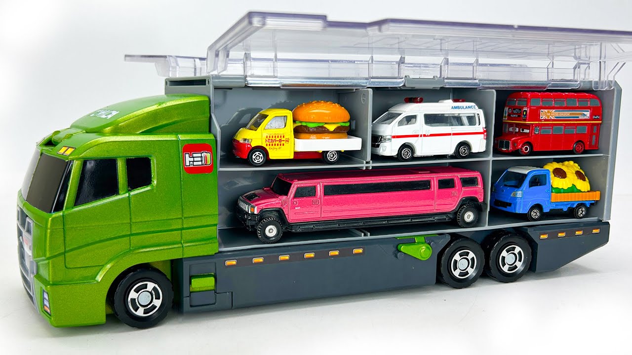 トミカ☆トミカのミニカー13台を開封してコンボイに収納します！Tomica miniature cars opened and stored for water balloon test