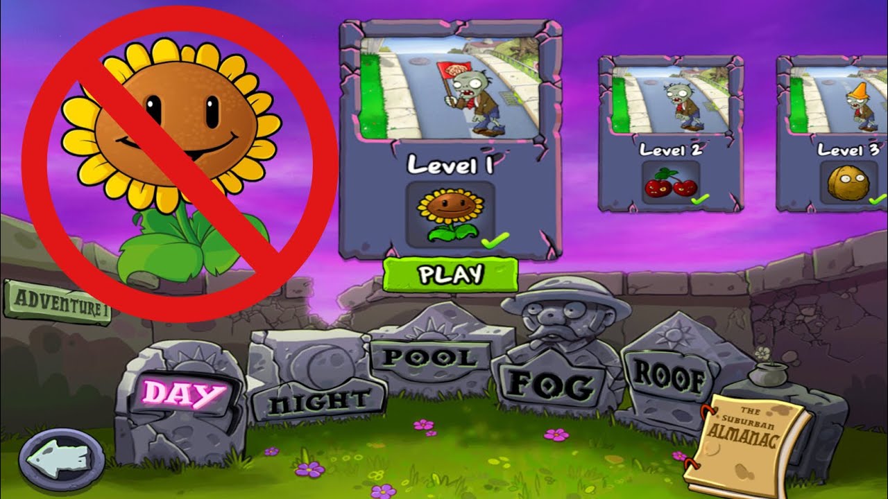 No Sunflower fail in ADVENTURE 2 ไม่ใช้ดอกทานตะวันล้มเหลวในการผจญภัย 2 Plants vs. Zombies HD (iPad)