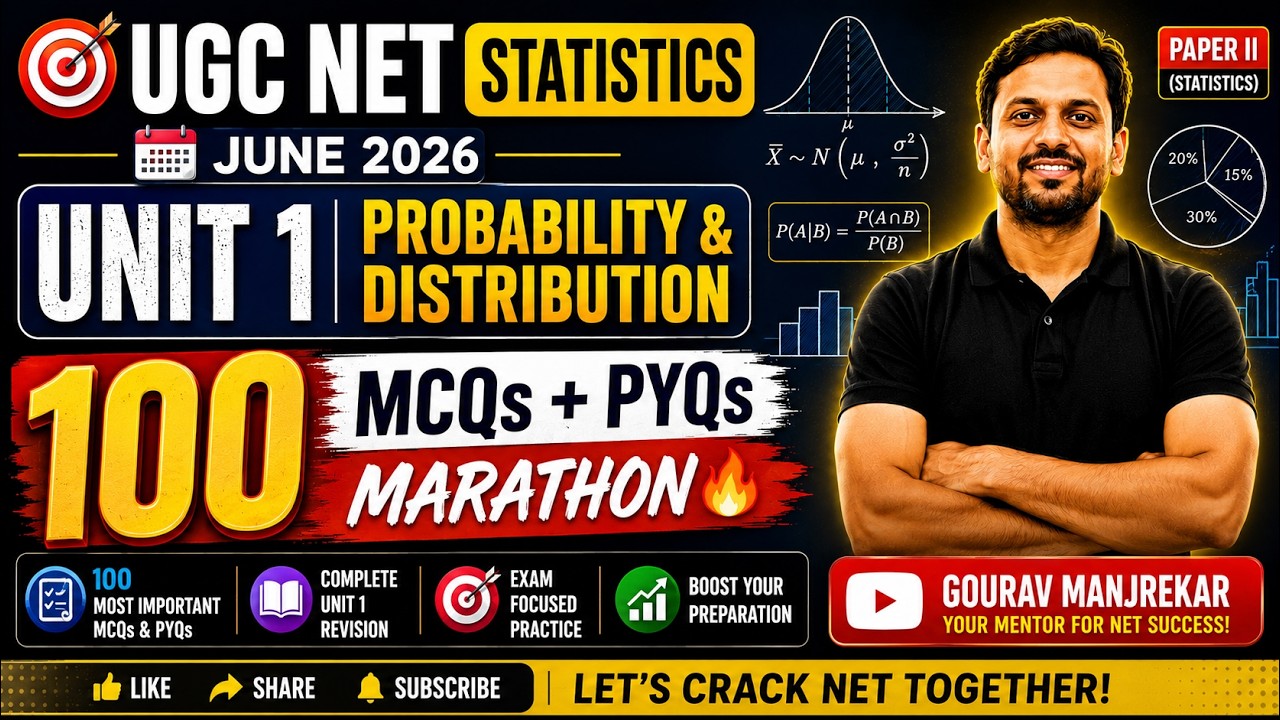 UGC NET Statistics 2026 | Unit 1 Probability & Distribution | 100 MCQs + PYQs Marathon 🔥