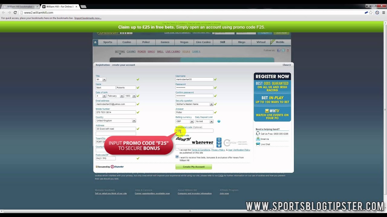 William Hill Sign-up Tutorial by SportsBlogTipster.com