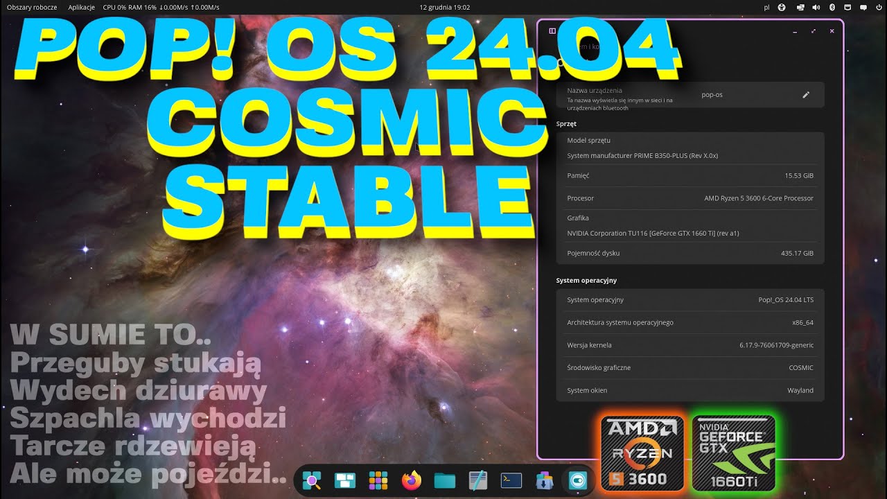 Test  Linux PoPOS 24.04 LTS STABLE - Pogromca GNOME ? Niestety PUDROWANA BETA to jest REAL HARDWARE