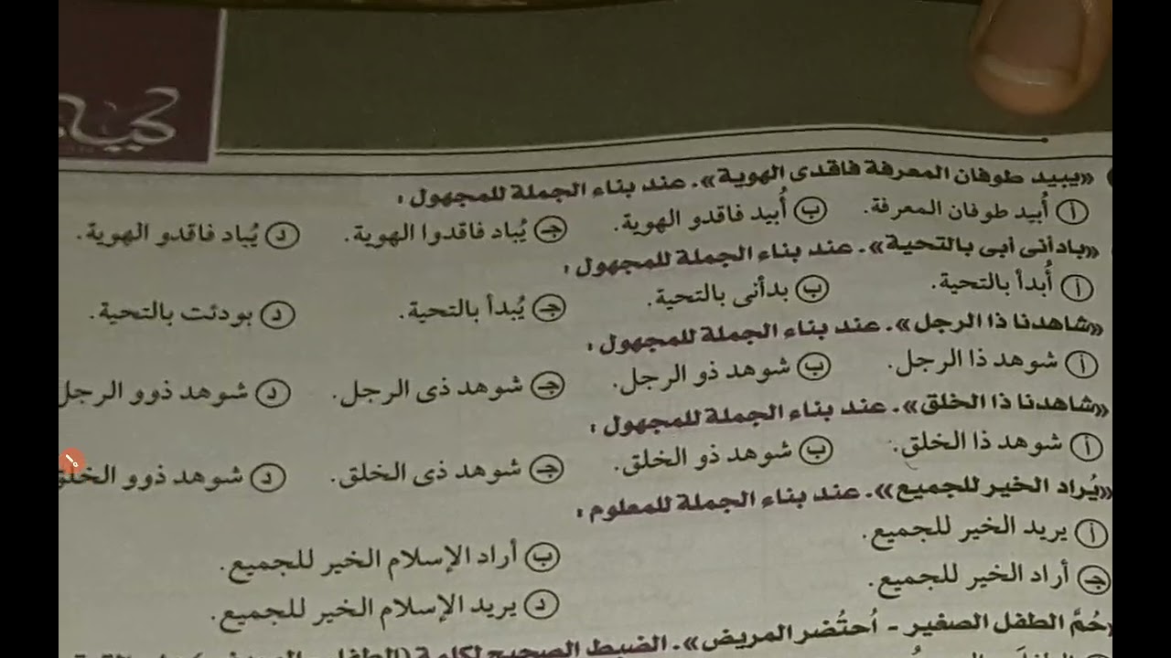 حل تدريبات الفعل المبني للمعلوم والمبني للمجهول من كتاب كيان ٢٠٢٣م للأستاذ جمال الحصري