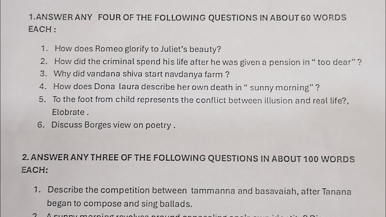 2ndPUC ENGLISH THEORY EXAM 2026 QUESTION PAPER #english #2ndpucenglish #trendingshorts @anand9588 
