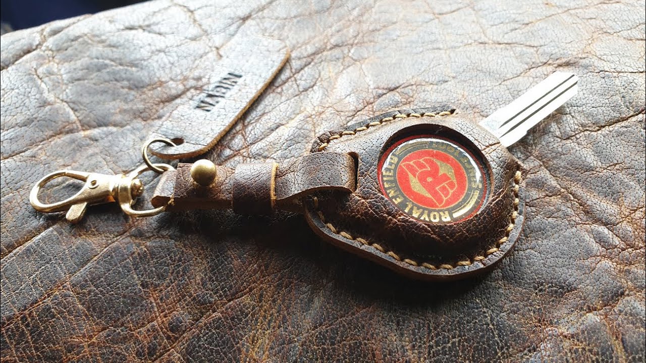 Making of Royal Enfield leather key cover. Handmade royal enfield motorcycle leather accessories.