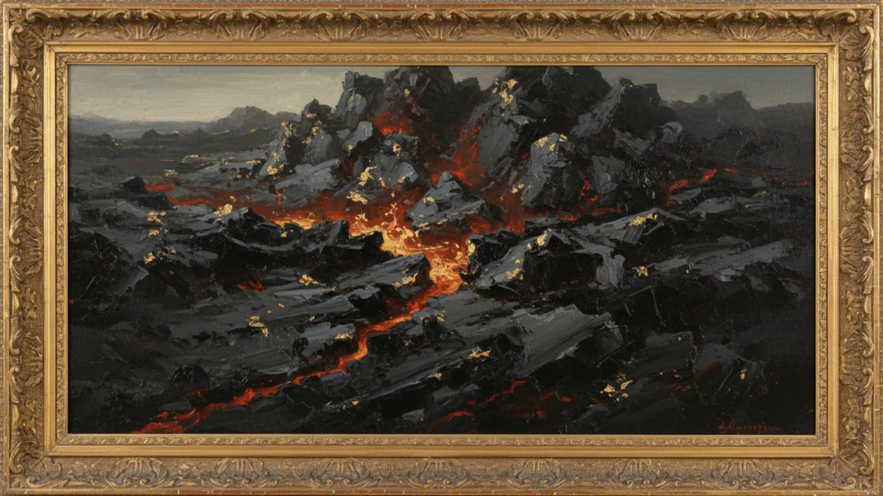 4K TV Art | Molten Obsidian & Fractured Basalt: Primordial Strength Virtual Window