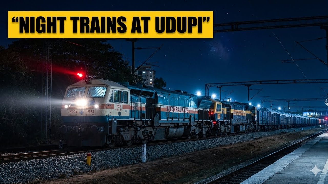 Night Train Action at Udupi Station 🚆 | Garib Rath, Panchaganga Express, Freight & Passenger Trains