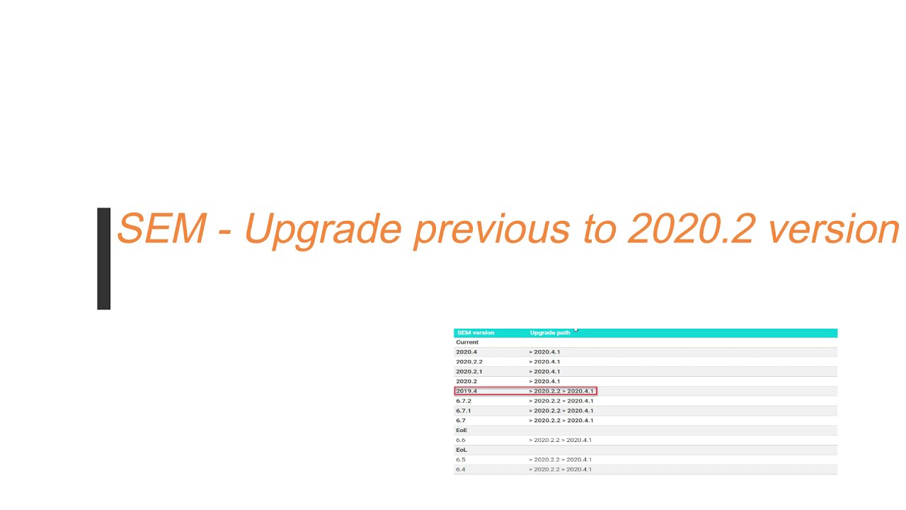 8. SEM - Upgrade previous version to 2020.2 / 2020.4