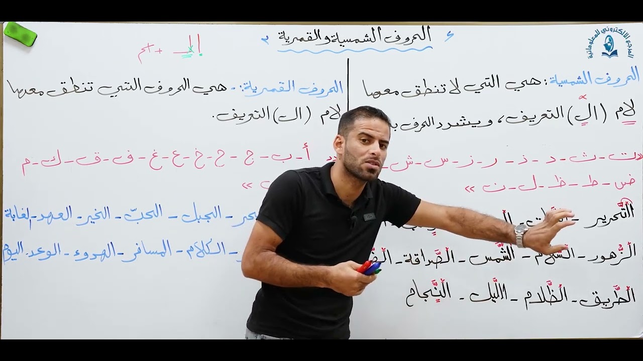 الحروف الشمسية والحروف القمرية  للصف الاول متوسط