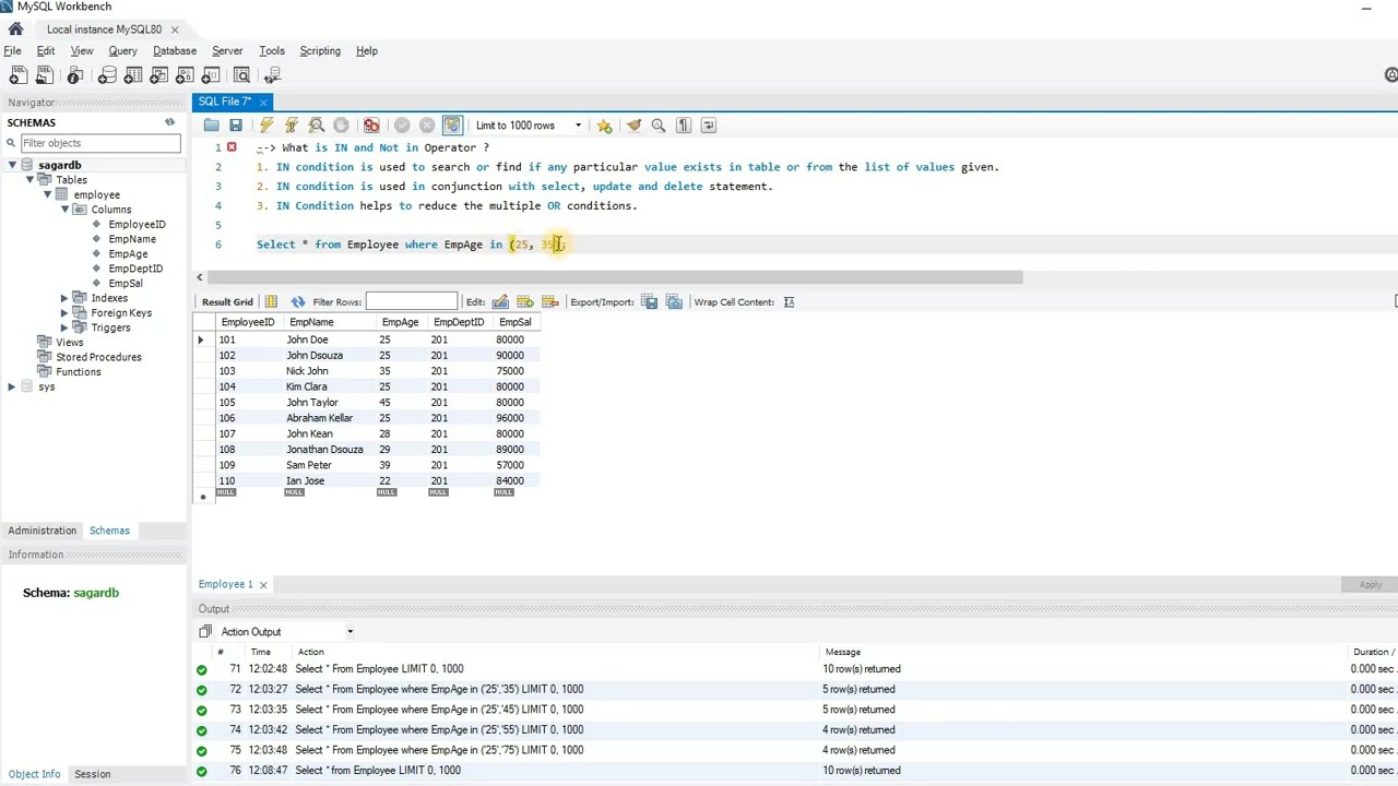 How to use IN and Not In operator in MySQL