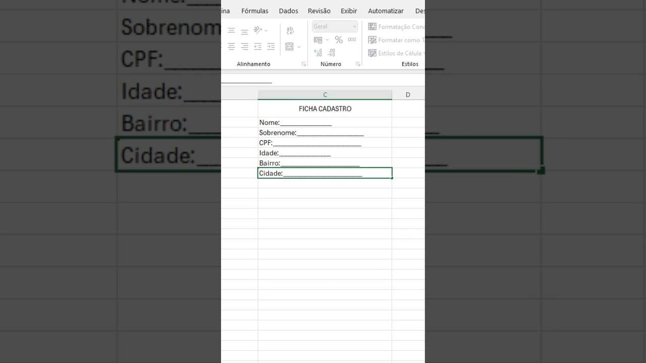 Criando um formulário rápido no Excel