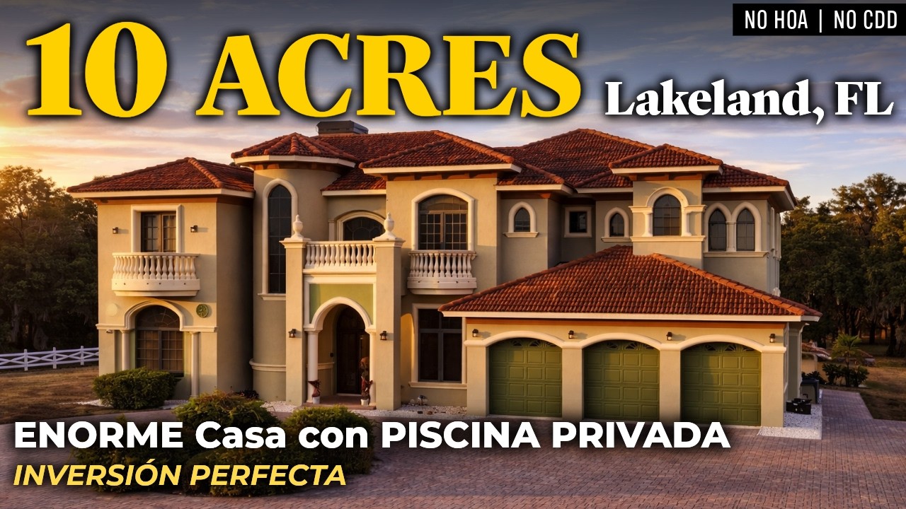 ¡CASTILLO en Lakeland con 10 ACRES! 🤯 Mansión de 5 Habitaciones, 7 Baños y más de 6,200 Sqft |NO HOA