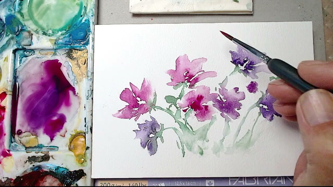 Make an impression of any flowers in watercolor! real-time!