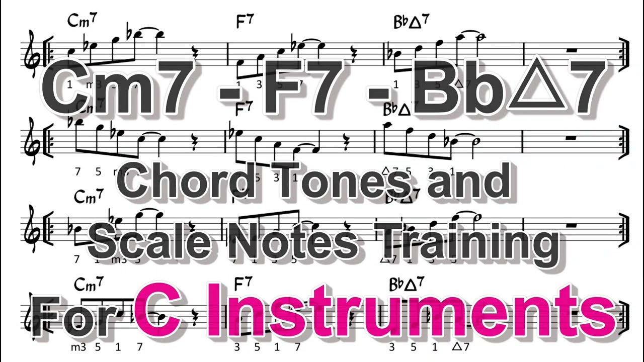 [ Cm7 - F7 - Bb△7 ] Chord Tones and Scale Notes Training for C Instruments