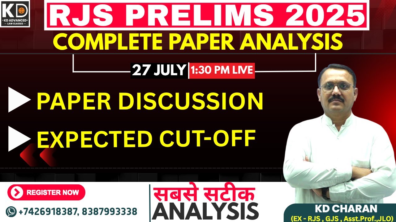 RJS Prelims 2025 | Paper Solution & Analysis | KD Charan Sir |  @KDADVANCEDLAWCLASSESINSTITUTE  |