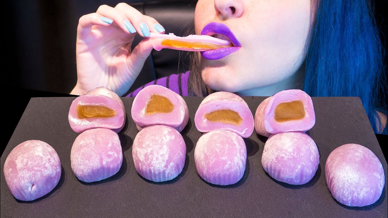 ASMR: Extremely Soft & Sticky Pink Taro Mochi 🍡 ~ Relaxing Eating Sounds [No Talking|V] 😻