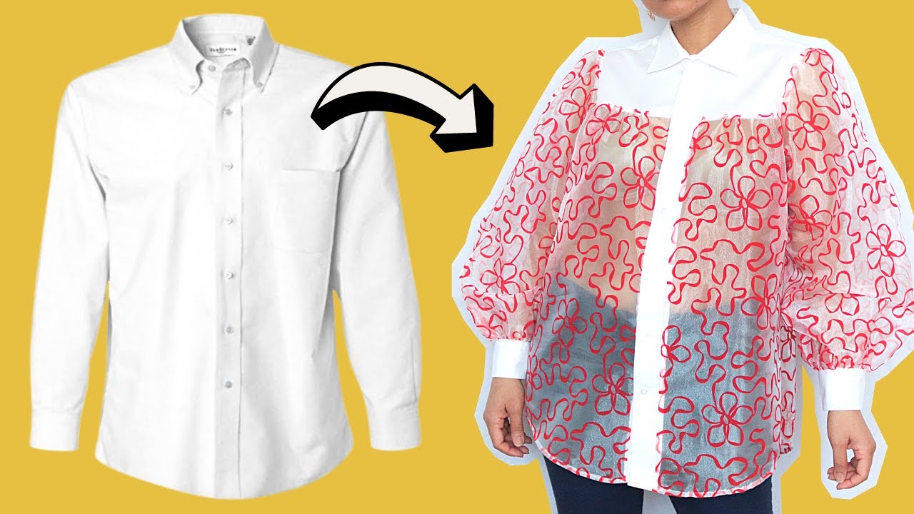 How to Refashion a Men's Shirt into a Sheer Statement Blouse with Puff Sleeves (No Pattern Needed!)