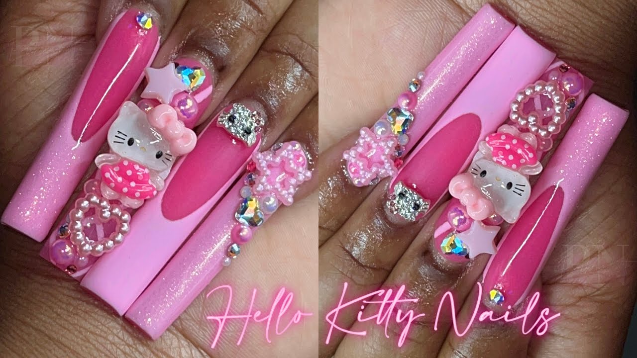 PINK HELLO KITTY NAILS 💖✨🌸 | KAWAII CHARM NAILS