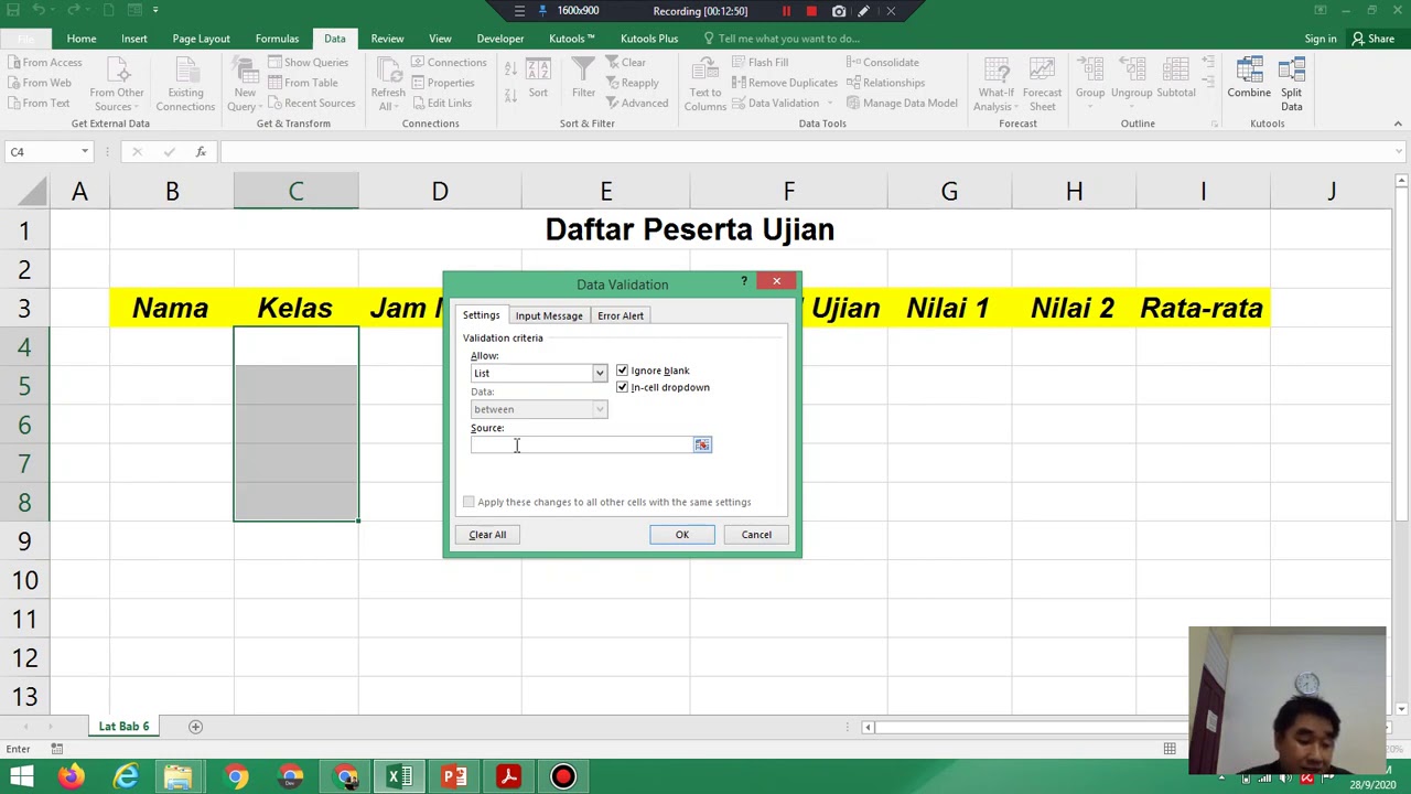 Microsoft Excel - Validasi Data