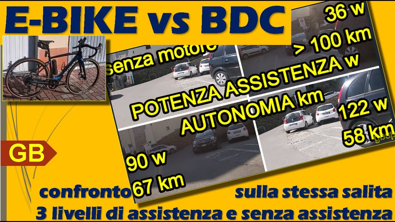 E-BIKE vs BDC - CONFRONTO IN SALITA TRA 3 DIVERSI LIVELLI DI ASSISTENZA E SENZA ASSISTENZA