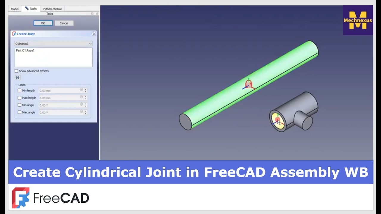 Create Cylindrical Joint in FreeCAD Assembly Workbench | FreeCAD Assembly | Mechnexus |