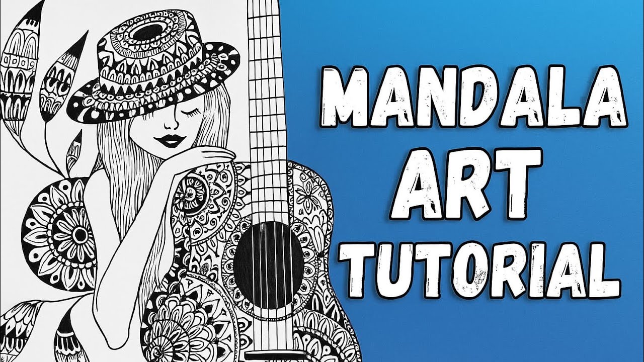 Mandala Girl with Guitar | Black & White Pen Art Tutorial