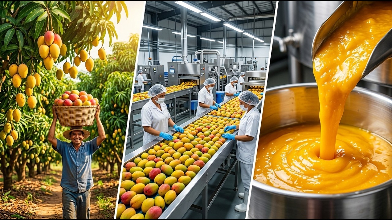From Mango Harvesting to Thick Mango Pulp 🥭 | Full Processing Technology