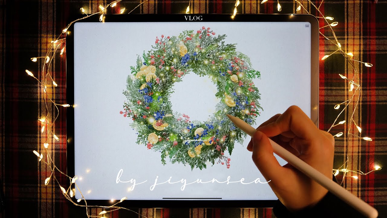 눈 쌓인 크리스마스 리스 그리기 🎄 | Procreate Digital Painting Vlog