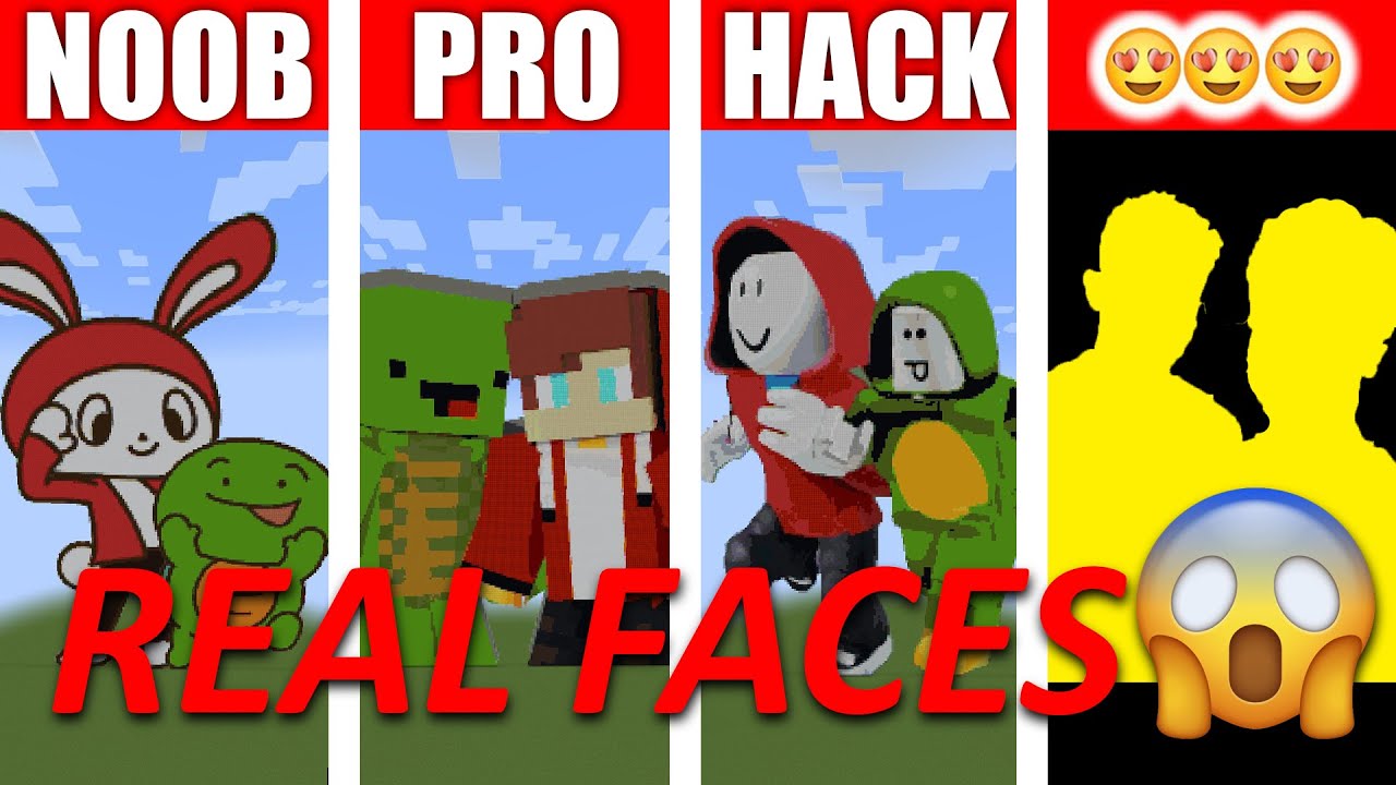 REAL FACE JJ Mickey Zenichi NOOB vs PRO MINECRAFT Pixel Art ぜんいち まいぜん, マイクラ 初心者 vs プロチーター ぜんいち作り対決！