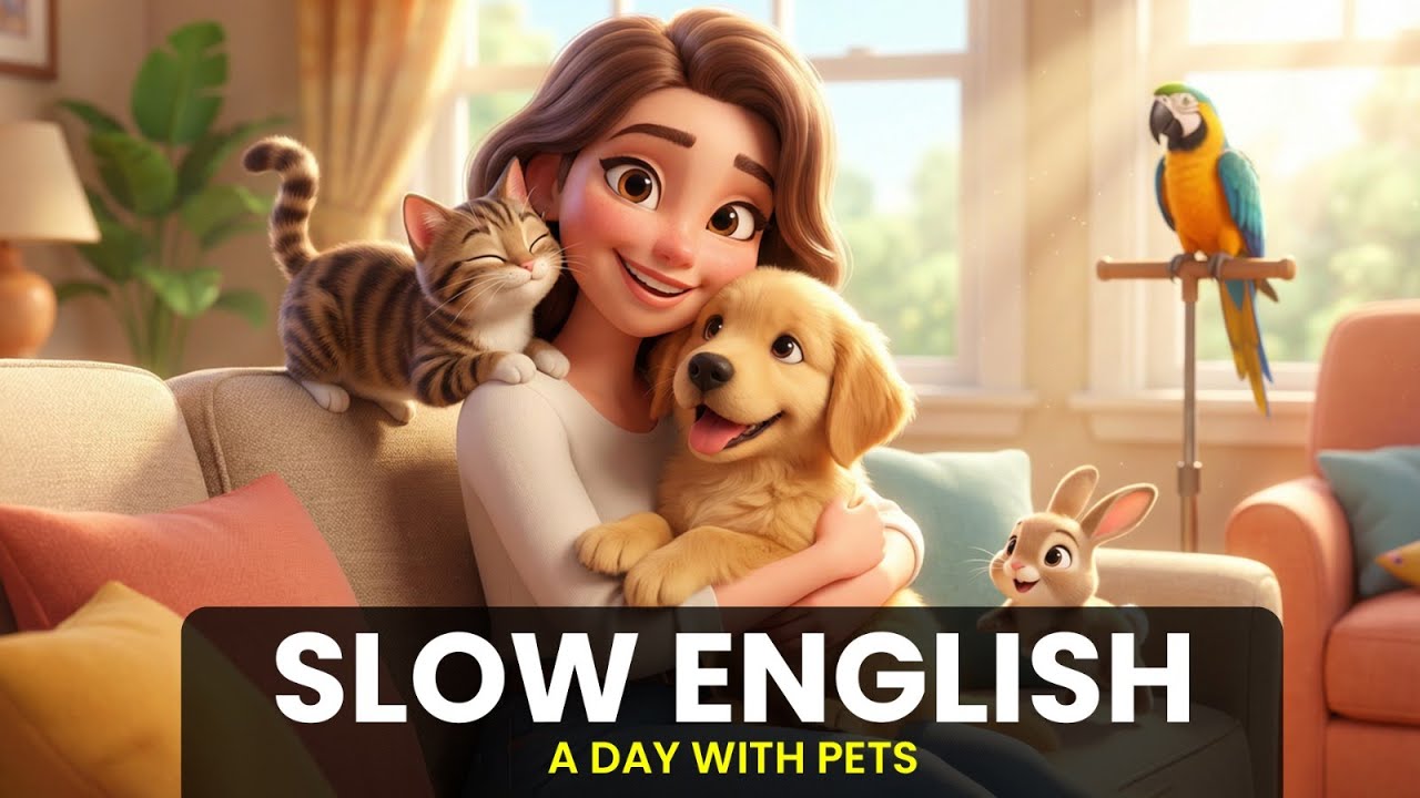 English Speaking Practice | Shadowing English | A Day With Pets | Slow English | A1 - A2