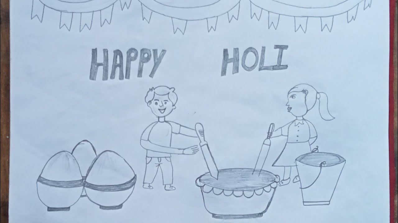 Easy drawing of Holi/हैप्पी होली ड्राइंग/beautiful Holi drawing kaise banaen Happy Holi drawing art 