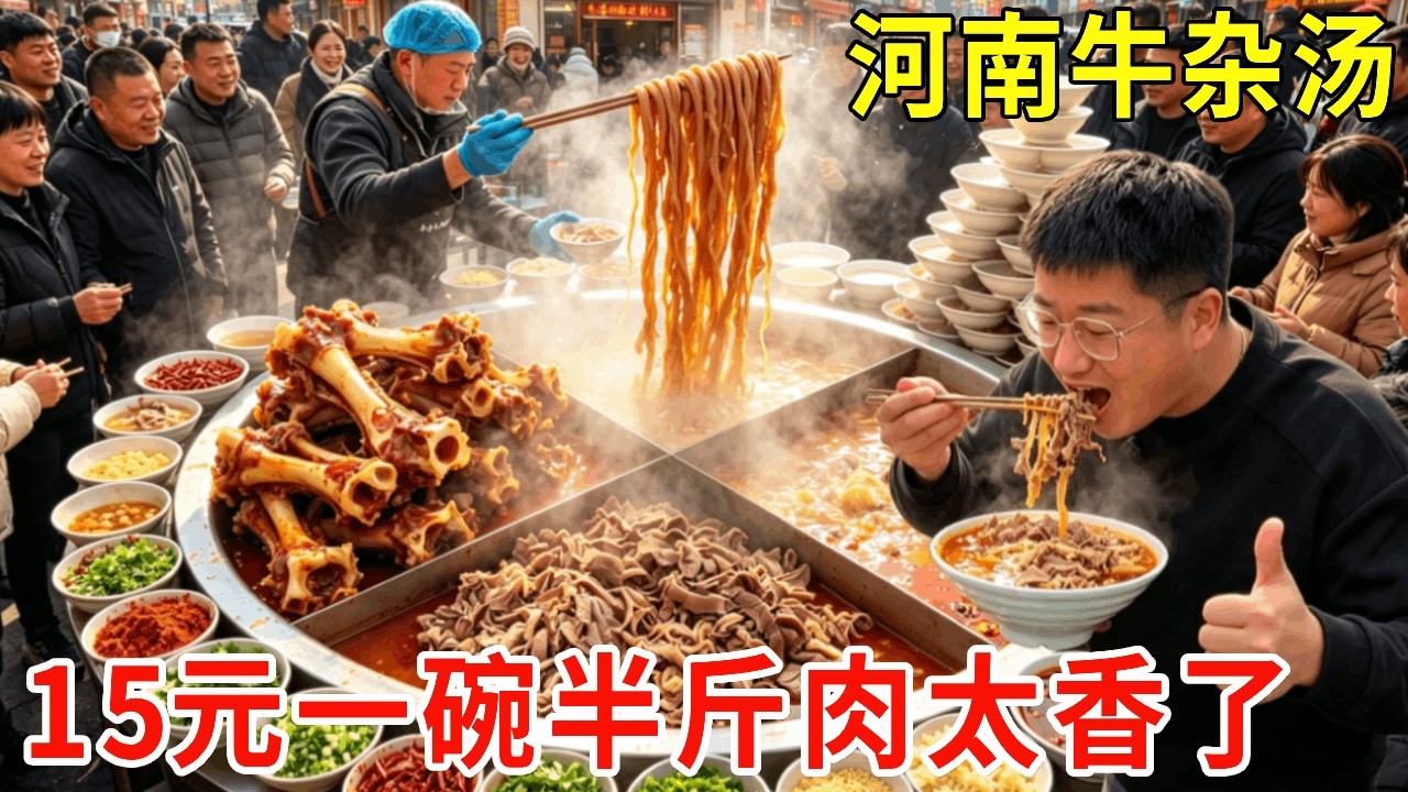 河南漯河小伙自创老母鸡牛杂汤，15元一碗半斤肉，8只鸡熬一锅汤太香了#麦总去哪吃