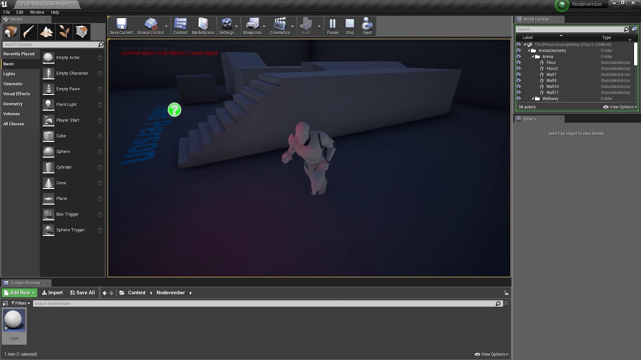 Using overlap events to change light values in UE4 - - - Nodevember 1/30