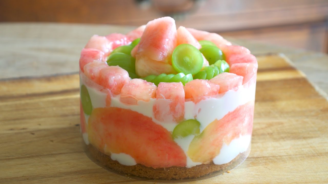 完熟！桃と旬のぶどうのレアチーズの作り方✴︎How to make Peach and grape cheesecake✴︎ベルギーより