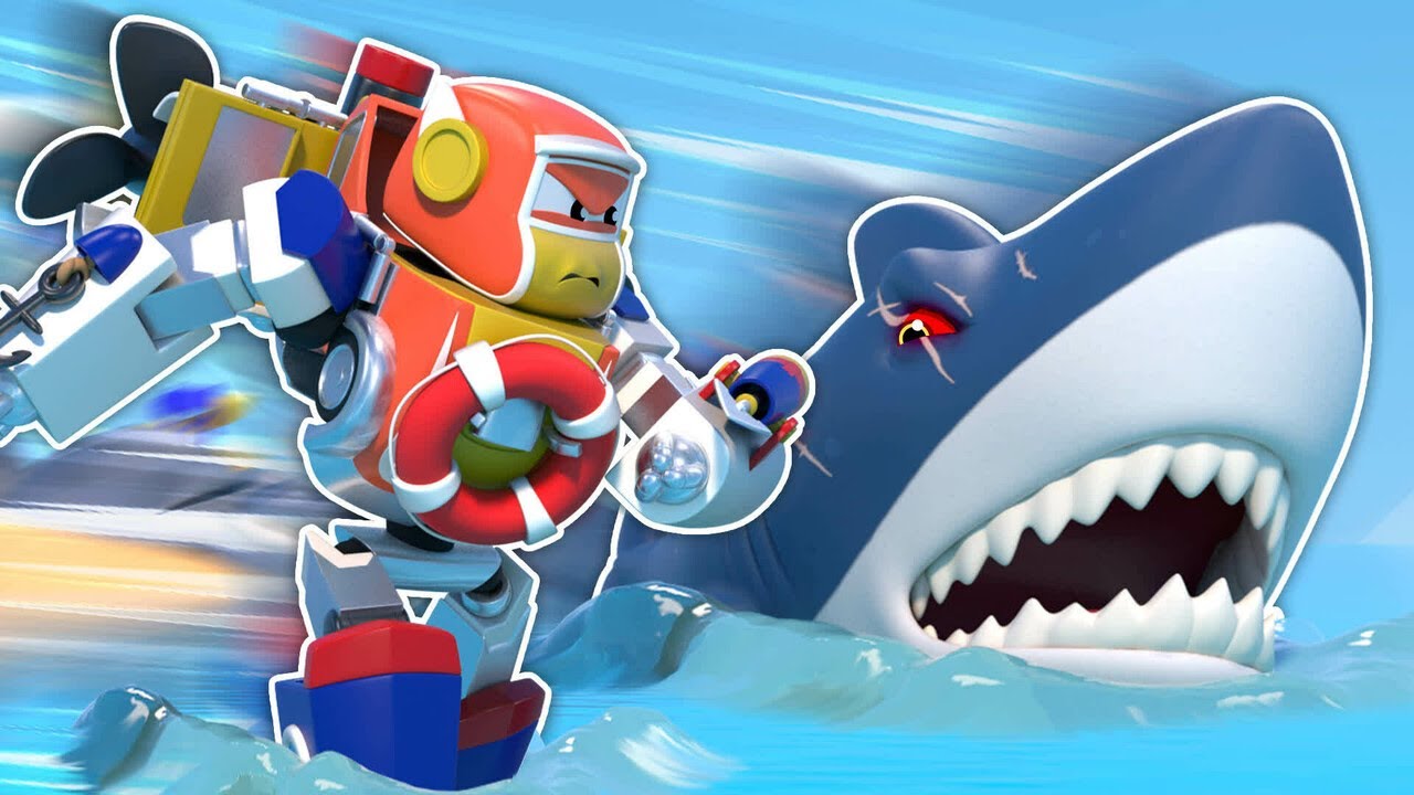 🦈HAIATTACKE!🦈 Super ROBOTERBOOT im Einsatz! - Roboter Transformation Zeichentrick für Kinder